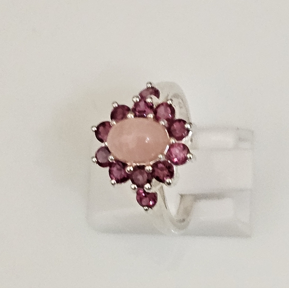 Vintage Natural Peruvian Opal & Rhodolite Garnet Sterling Silver Size 8! - Picture 6 of 12